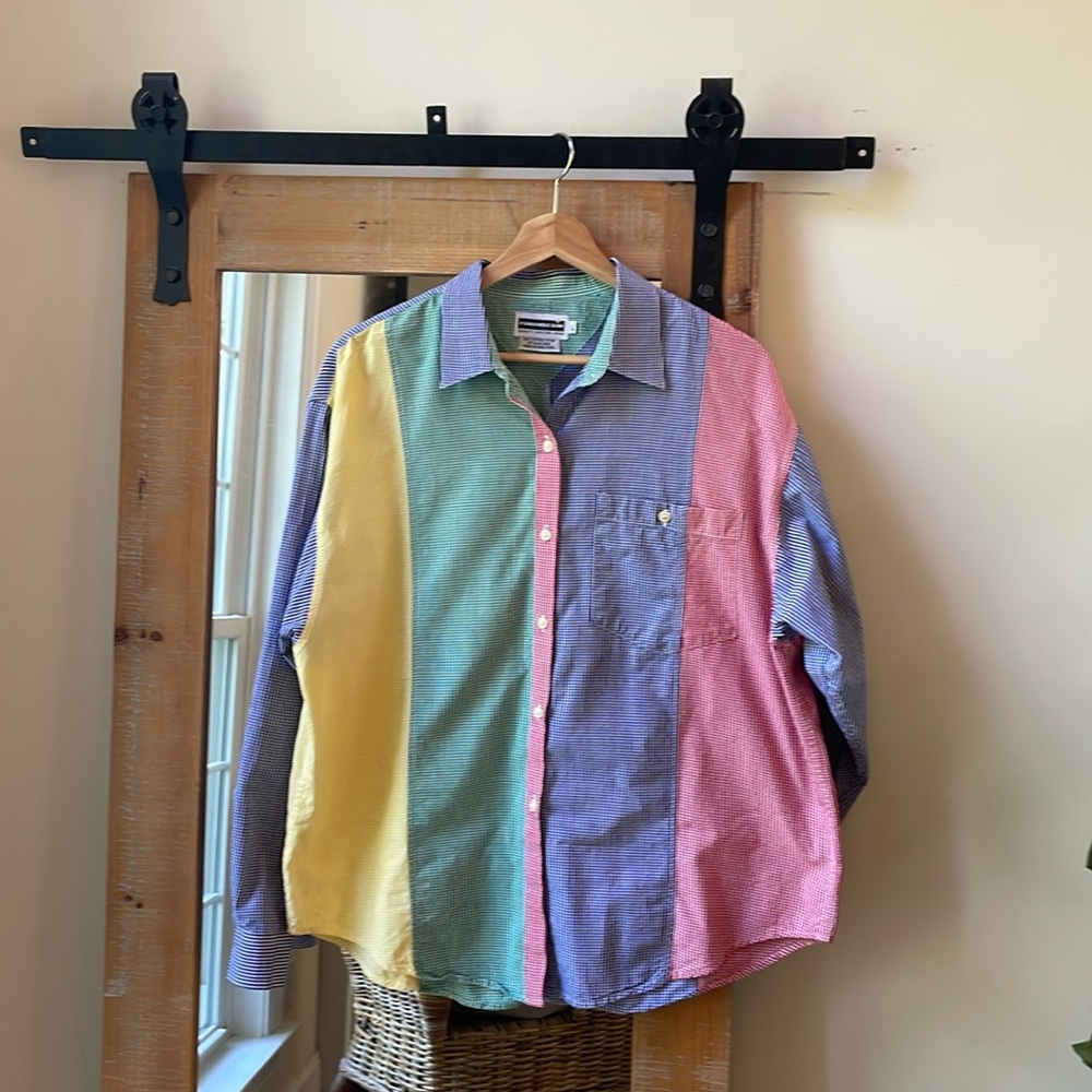 Panhandle Slim Color Block Gingham Long Sleeve Shirt Size L